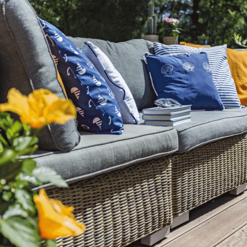 Blue and orange patio pillows