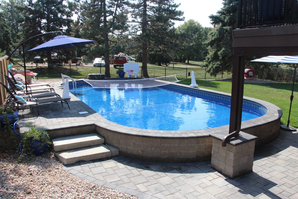 Semi-inground pool and patio in Greater Cincinnati