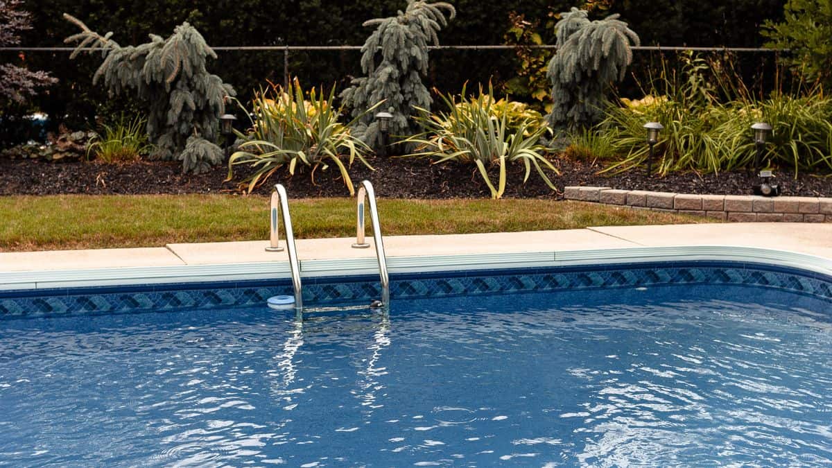 New inground swimming pool with clear blue water in a private Cincinnati backyard